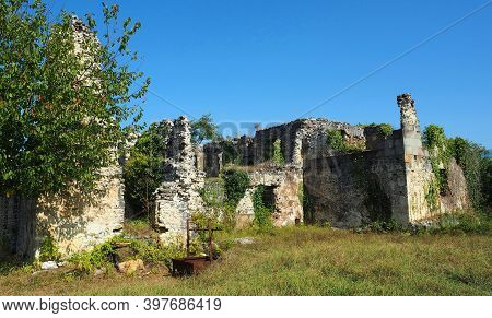 Old And Ancient Architecture Of Abkhazia. Beautiful And Ancient Architecture Against The Background 