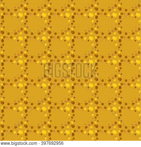 Fortuna Gold Geometric Pattern Of Small, Large Circles And Bubbles. Fortuna Gold Background With Yel