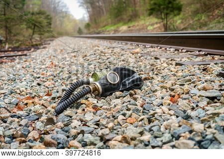 Scary Authentic Russian Gas Mask With Breathing Hose Abandoned In Woods