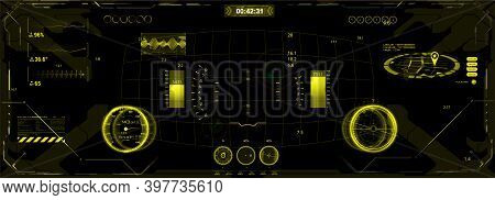 Head Up Display - Cockpit Design. Hud, Gui Interface Helmet. Virtual Reality Modern Interface, Cyber
