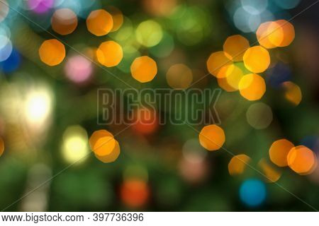 Blur Light Celebration On Christmas Tree, Christmas Colorful Background