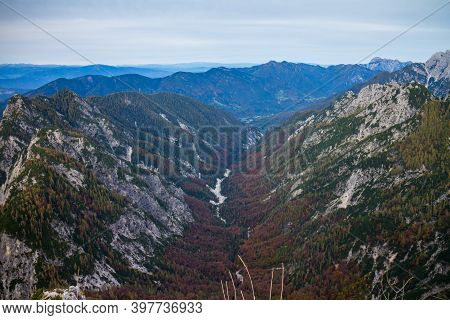 Beautiful Autumn For Hike In The Mountains. Triglav National Park In Kranjska Gora, Slovenia.