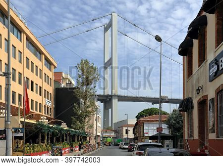 Istanbul, Turkey - October 06, 2020. View Of Bosphorus Bridge, Seen From Muallim Naci Street. Ortako