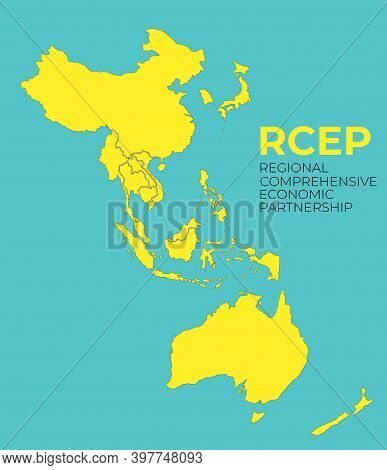 Modern Regional Comprehensive Economic Partnership Rcep Map Background.  Illustration
