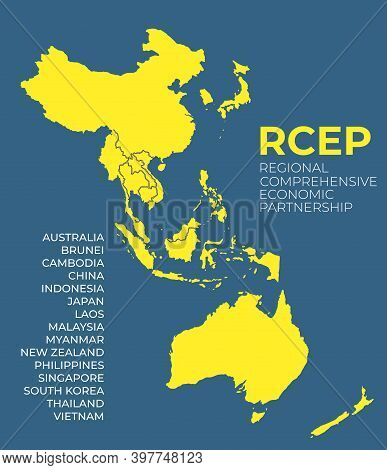 Modern Regional Comprehensive Economic Partnership Rcep Map Background.  Illustration
