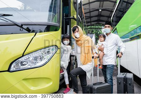 Muslim Holiday Trip Riding A Bus Together With Family