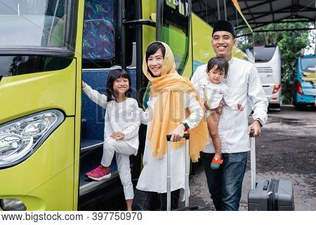 Muslim Holiday Trip Riding A Bus Together With Family