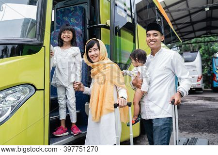 Muslim Holiday Trip Riding A Bus Together With Family
