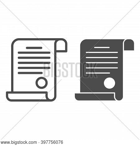 Certificate Line And Solid Icon, School Concept, Diploma Sign On White Background, Document With A S