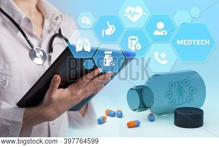 Medtech Medical Technology Information Integration Internet Big Data Concept On Virtual Screen.