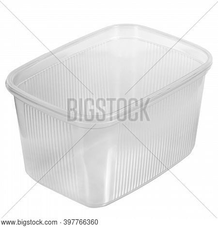 Reusable Plastic Transparent Box For Takeaway Food, Picnic, Salad For Shop Isolated On White