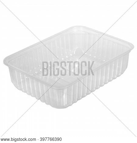 Reusable Plastic Transparent Box For Takeaway Food, Picnic, Salad For Shop Isolated On White