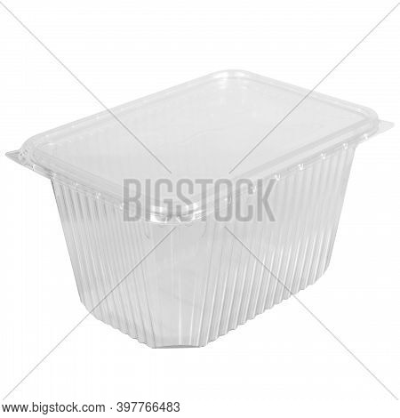 Reusable Plastic Transparent Box For Takeaway Food, Picnic, Salad For Shop Isolated On White