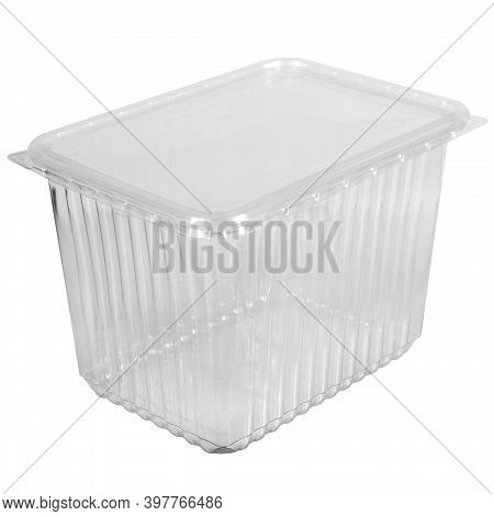 Reusable Plastic Transparent Box For Takeaway Food, Picnic, Salad For Shop Isolated On White
