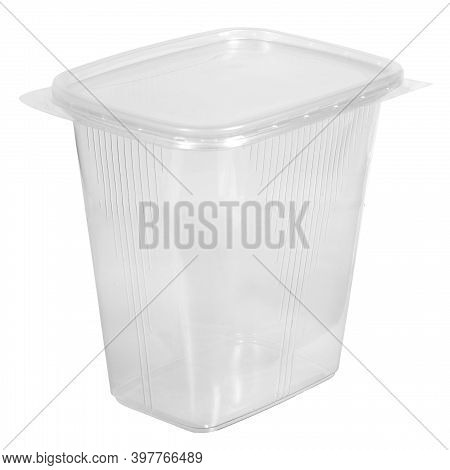 Reusable Plastic Transparent Box For Takeaway Food, Picnic, Salad For Shop Isolated On White