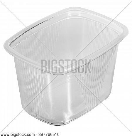 Reusable Plastic Transparent Box For Takeaway Food, Picnic, Salad For Shop Isolated On White