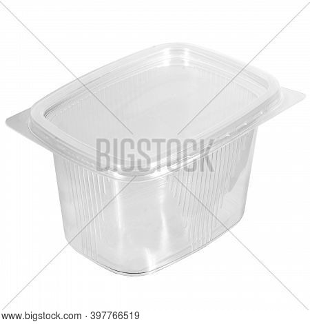 Reusable Plastic Transparent Box For Takeaway Food, Picnic, Salad For Shop Isolated On White
