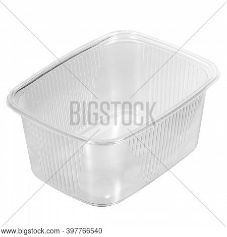 Reusable Plastic Transparent Box For Takeaway Food, Picnic, Salad For Shop Isolated On White