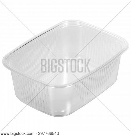 Reusable Plastic Transparent Box For Takeaway Food, Picnic, Salad For Shop Isolated On White