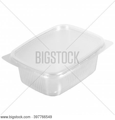 Reusable Plastic Transparent Box For Takeaway Food, Picnic, Salad For Shop Isolated On White