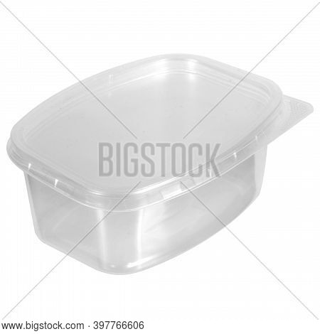 Reusable Plastic Transparent Box For Takeaway Food, Picnic, Salad For Shop Isolated On White