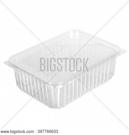 Reusable Plastic Transparent Box For Takeaway Food, Picnic, Salad For Shop Isolated On White