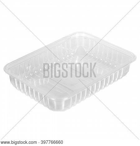 Reusable Plastic Transparent Box For Takeaway Food, Picnic, Salad For Shop Isolated On White