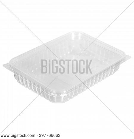 Reusable Plastic Transparent Box For Takeaway Food, Picnic, Salad For Shop Isolated On White