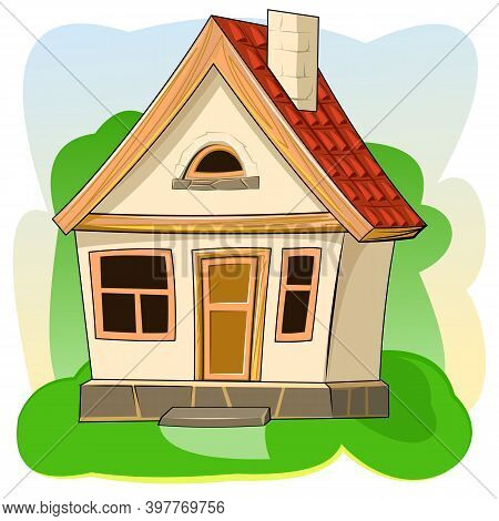Old Village House. Fabulous Cartoon Object. Cute Childish Style. Ancient Dwelling. Tiny, Small. On A