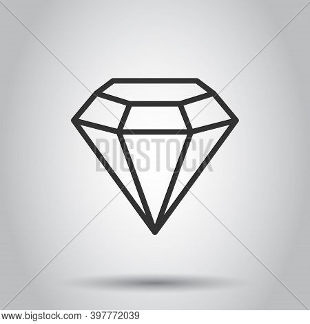 Diamond Gem Icon In Flat Style. Gemstone Vector Illustration On White Isolated Background. Jewelry B