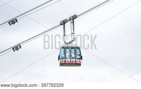 Unterbach, Switzerland On July 16, 2020: Cable Car In The Village Of Unterbach, Switzerland