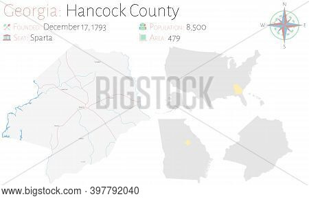 Large And Detailed Map Of Hancock County In Georgia, Usa.
