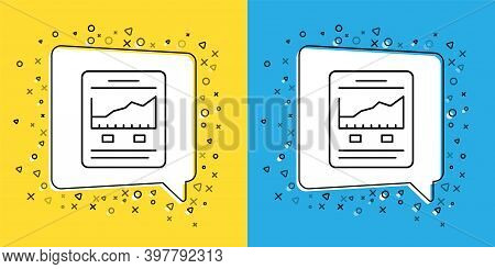Set Line Website With Stocks Market Growth Graphs And Money Icon Isolated On Yellow And Blue Backgro