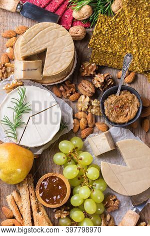 Plate Of Organic Raw Vegan Cheese, Snacks, Nuts, Fruits