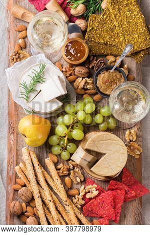 Plate Of Organic Raw Vegan Cheese, Snacks, Nuts, Fruits