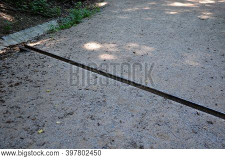 Drainage Of The Threshing Floor In The Forest Beige Color Transverse Metal Gutters Drain The Water I