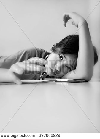 Cianjur, West Java, Indonesia, December 3, 2020, Portrait of a girl leaning on her hand
