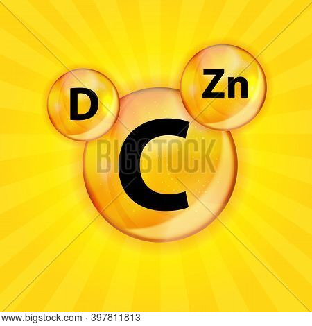 Colored Vitamin C, D, Zn Complex. Illustration