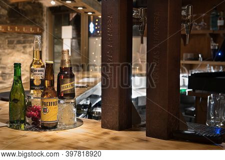 Arinsal, Andorra: 2020 December 02: Beers In A Mexican Restaurant In Andorra In Winter 2020.