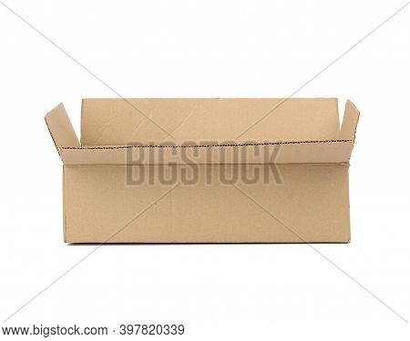 Open Cardboard Rectangular Box Made Of Corrugated Brown Paper Isolated On Fucking Background