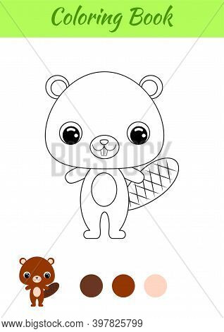 Coloring Book Little Baby Beaver. Coloring Page For Kids. Educational Activity For Preschool Years K