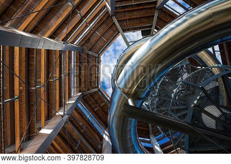 Forest Canopy Tower. Footpath Above Treetops, Outdoor Adventure On Rogla, Slovenia