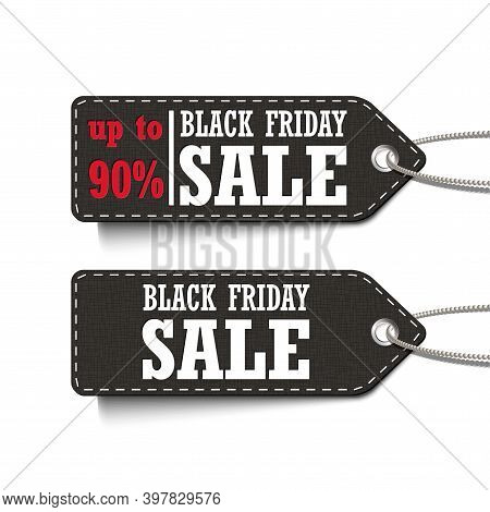 Black Friday Sale Up To 90% Tags Set Isolated On A White Background. Vector Illustration