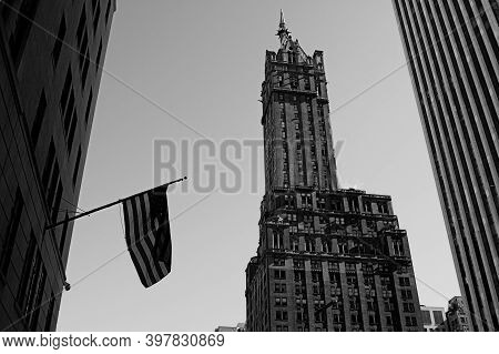View Of The Most Iconic Buildings In Manhattan, New York, In Black And White.