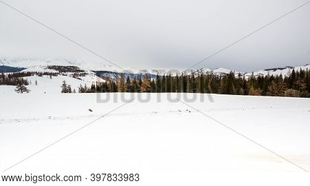 View Of Ulagan Highlands In Altay Mountains In The Winter, Siberia, Russia