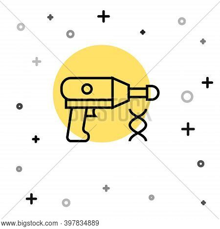 Black Line Transfer Liquid Gun In Biological Laborator Icon Isolated On White Background. Random Dyn