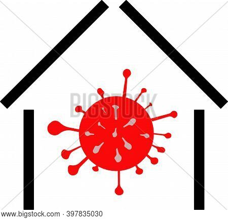 Red Coronavirus Symbol In The House. Isolation Of Infected People.