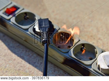 Outlets With Switche Caught Fire In Room. Overloaded Electrical Current Or Short In Device From Many