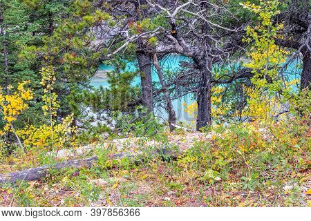 Base Of Widow Maker Rapids Through The Fall Colours. Bow Valley Wilderness Area, Alberta, Canada
