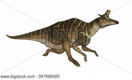 Lambeosaurus Dinosaur Running Isolated In White Background - 3d Render